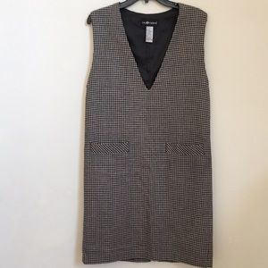 Wool Blend Houndstooth Sheath Vest Dress